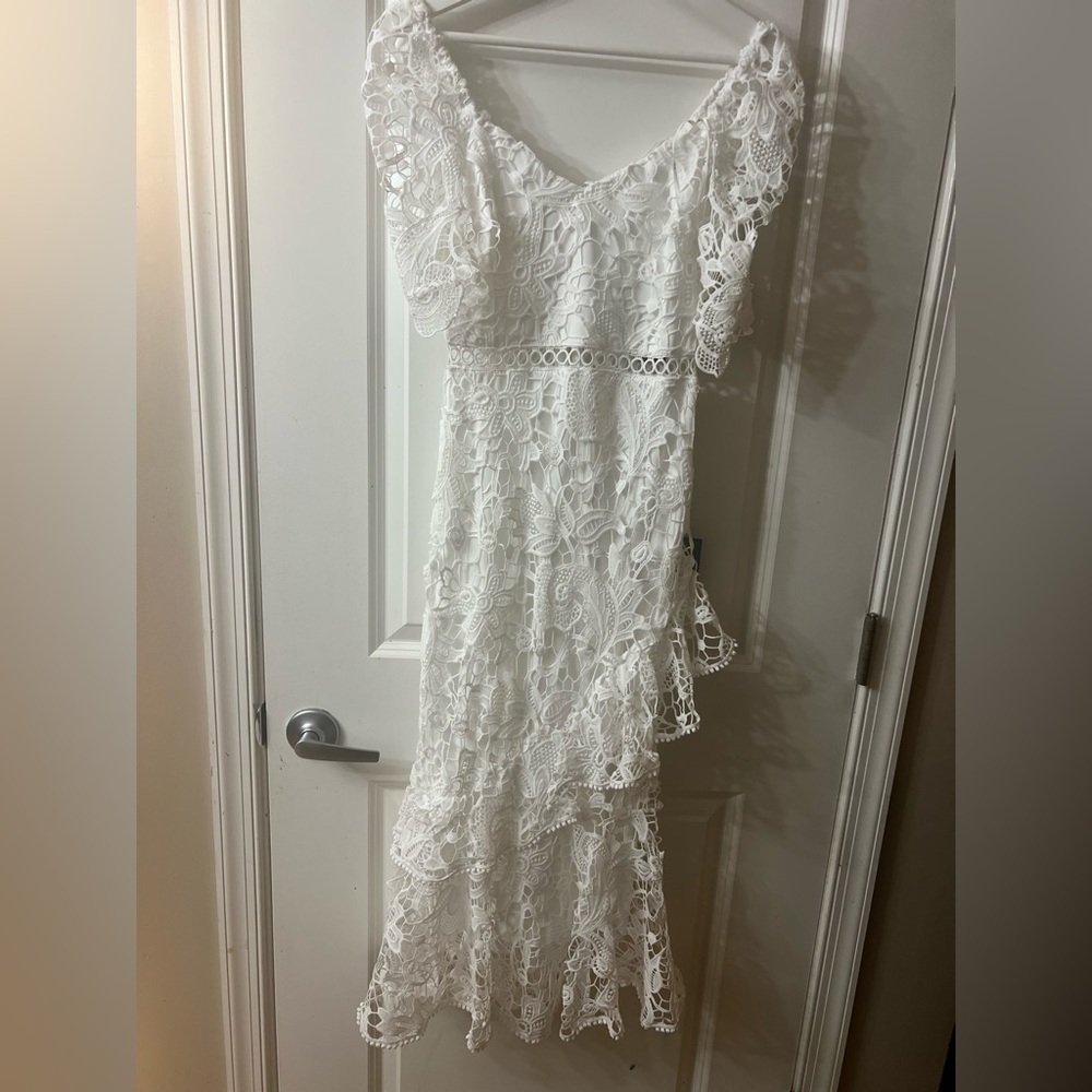 Lulu's White Sheath Dress Puff Sleeve Scoop Neck - Picture 5 of 10